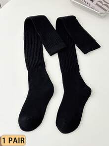 1/2/4 Pairs Women's Over-The-Knee Socks, Thickened Warm Double-Needle Solid Color Minimalist Thigh High Socks For Autumn/Winter, Can Be Paired With Boots, Daily Wear - Multicolor - View 18