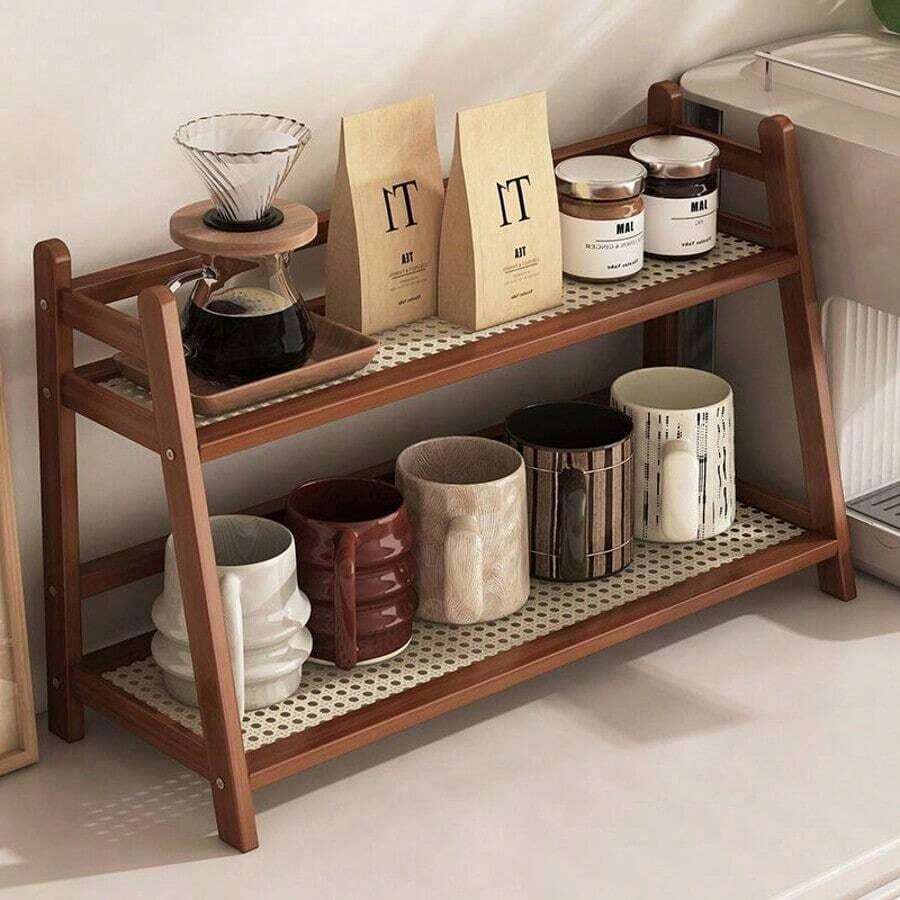 1pc Desktop Kitchen Storage Rack, Spice Rack, Double Layer Desktop Storage Rack, Suitable For Office, Kitchen, Cup Holder Storage, Kitchen, Kitchen Storage, Spice Storage, Kitchen Shelf