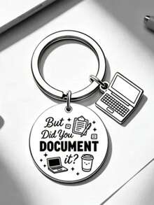 1 st/6 st/15 st/24 st rund nyckelring, "But Did You Record It?" med laptop-charm, rolig kontorshumor, tackgåva till socionomkollegor - Silver - Visa 7
