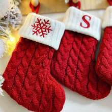 1pc Christmas Knitted Sock, Personalized Embroidered Letter Snowflake Red Cable Knit Christmas Stocking With Hanging Loop, Holiday Fireplace Decoration Gift Bag - Christmas Stocking - View 8
