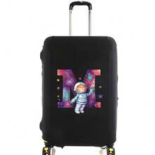 Elastic Luggage Cover, Cute Astronaut Galaxy Initial Print, Black Scratch-Resistant Luggage Protector, Travel Accessory, Luggage Not Included - Black - View 103