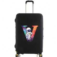 Elastic Luggage Cover, Cute Astronaut Galaxy Initial Print, Black Scratch-Resistant Luggage Protector, Travel Accessory, Luggage Not Included - Black - View 46
