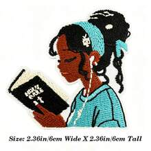 1pc/2pcs/3pcs/4pcs Reading Themed Embroidered Patch, Iron Or Sew‑On Girl With Holy Bible Badge, DIY Decor For Clothing Backpacks - Multicolor - View 3
