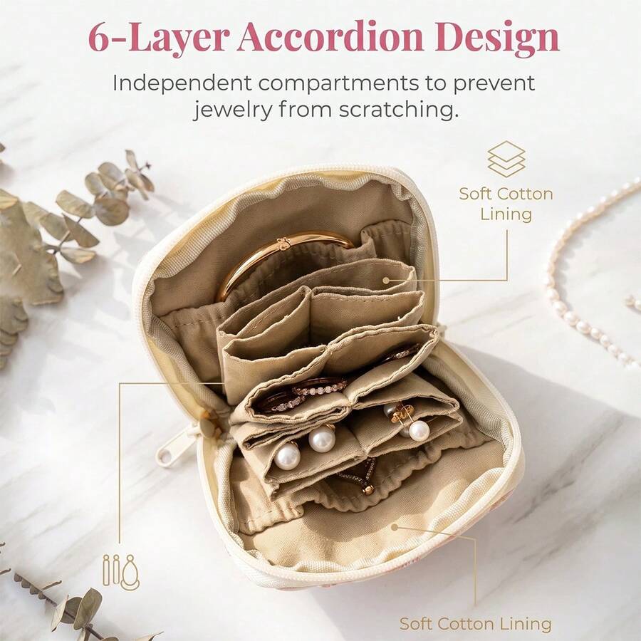 Compact Portable Jewelry Organizer, Multi-Layer Partition Anti-Tangle Jewelry Bag, Zipper Protection, Travel Storage Box For Earrings, Rings, Necklaces And Bracelets - Multicolor - View 1