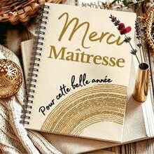 DANPERJI 1本 A5 優雅法式「Merci Maitresse」螺旋筆記本，金米色設計配愛心裝飾，教師感謝禮物，開學季、大學與辦公室文具 - A5 - 查看 4