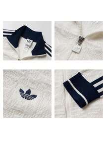 Adidas Women's Sports Jacket SPORTS TT W Stand Collar Contrast Trim Knit Cardigan KX6899 - Jade White/Dark Indigo - View 7