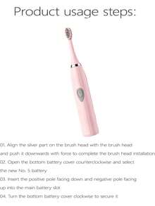 AXH. Conjunto de Escovas de Dentes Elétricas para Adultos, Escova de Dentes Automática para Casais, Adequado para Uso Doméstico ou de Viagem, Cabeças de Escova de Cores Aleatórias, Operada a Bateria - Rosa chiclete - Visão 8