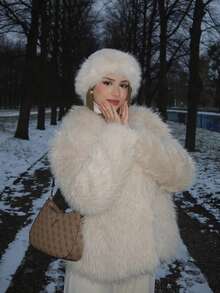1pc Women's Plush Winter Hat, European American Korean Style Warm Headwear, Solid Color Cute Versatile, Thickened Design, Suitable For Winter Outfits - White - View 7