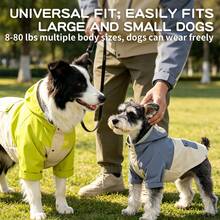 Pet Dog Autumn/Winter Windbreaker Jacket For Large And Medium Long-Haired Dogs, Hooded Windproof Reflective Dog Coat With Leash Attachment, Night Reflective Dog Clothes For Walking, Water-Resistant Dog Raincoat For Outdoor Use - Green - View 3