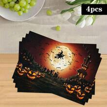 1/4/6pcs Halloween Series Full Moon Flying Witch Pattern Printed Placemats, Heat-Resistant Table Mats For Home Kitchen/Dining Table Protection, Party Scene Decoration - Multicolor - View 16
