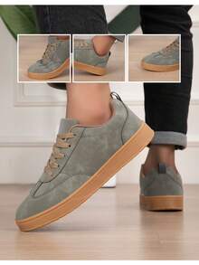 Herrskor i retro sportskate-stil, moderiktiga slitstarka lätta sneakers i enfärgat utförande - Mörk armégrön - Visa 6