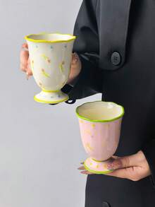 1pc Spring Embossed Floral Ceramic Handheld Coffee Mug, Healing Style 3D Ditsy Floral High Cylinder Ceramic Cup, Dopamine Cup Rim Outline & Large Capacity Ice Cream Cup, Suitable For Coffee, Mate Tea, Black Tea, Dishwasher - Multicolor - View 4