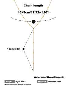 1pc 18K Gold Plated Stainless Steel Double Layer Minimalist Long Y-Shaped Chain Necklace With Ball Pendant, Women's - Single-layer - View 4