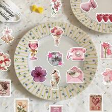 50pcs Girls Love Poem Pink Stickers, Vintage Campus Handmade Essential, Cute Mysterious INS Y2K Urban Style Sticker - Green - View 11