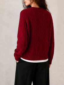 Women's Autumn/Winter Casual Elegant Atmosphere Cable Knit Crew Neck Pullover Sweater - Red - View 2