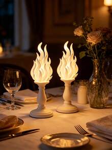 Gothic Flame Design White Candle Holder, Vintage Home Desktop Decor Ornament, Collectible Figurine, Suitable For Bedroom/Study/Bookshelf/Dining Table/Gift Shop/Party Decoration, Christmas And Birthday Gift - Multicolor - View 1