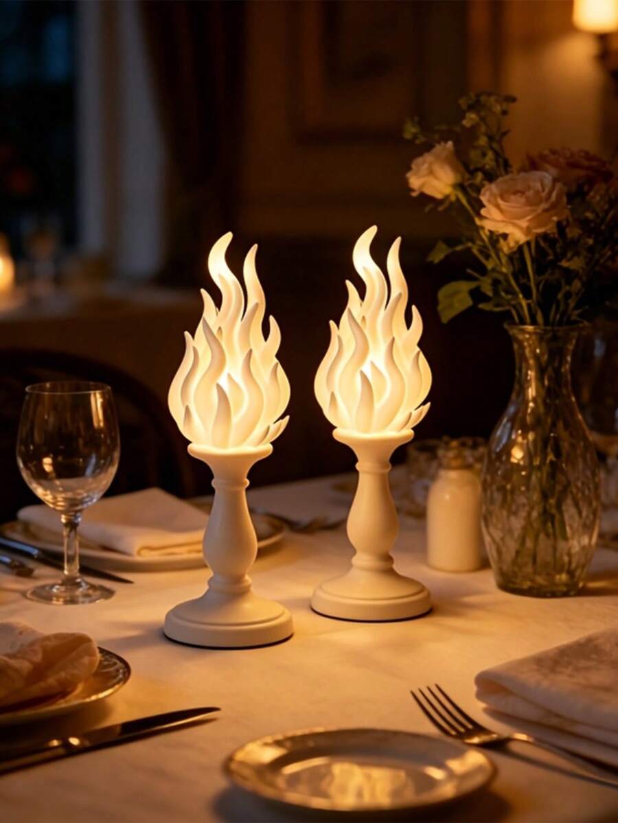 Gothic Flame Design White Candle Holder, Vintage Home Desktop Decor Ornament, Collectible Figurine, Suitable For Bedroom/Study/Bookshelf/Dining Table/Gift Shop/Party Decoration, Christmas And Birthday Gift - Multicolor - View 1