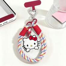 1 buah Tali Gantungan Ponsel Hello Kitty Hitam & Merah Muda, Gantungan Hello Kitty Sanrio, Tali Pergelangan Tangan Anyaman Buatan Tangan yang Dapat Diatur, Dengan Pembatas Ponsel dan Gantungan Kunci, Aksesori Anti-Hilang untuk Pecinta Mobil - Tali gantung - View 9