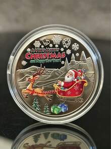 1個聖誕幸運金幣禮物,復古聖誕老人祝福紀念金屬幣,圓形收藏禮品,萬聖節必備 - 彩色 - 查看 14