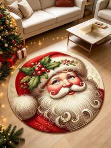 1pc Round Santa Claus Decorative Rug, Decorative Rug, Bedroom Decor, Small Rug, Rug, Home Decor, Living Room Rug, Living Room Small Rug, Bedroom Rug, Living Room Home Decor, Outdoor Rug, Washable Rug - Multicolor - View 5