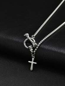 1 buah Kalung Liontin Salib Gesper Tengkorak Stainless Steel Vintage, Hadiah Harian Personalisasi untuk Pria - NC3215 - View 3