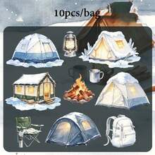 10pcs Camping Tent Theme Pattern Stickers, Vibrant Colors & Exquisite Illustrations, Multi-Functional Scrapbook Stickers For Decoration, Art Journaling, Card Making, Handmade DIY Stickers, Holiday Gift - Sticker - View 8