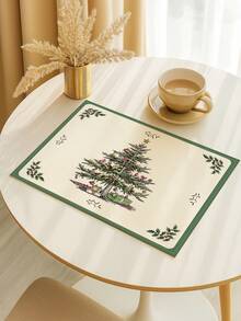 2/4/6Pcs Heat‑Resistant Farmhouse Placemats, Vintage Sketch Christmas Tree Holly Table Mats For Round Table, Patio, Holiday Party, Kitchen Home Dining Table Tea Party Decor - White - View 4