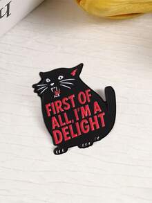 "First Of All I'm A Delight" Sassy Black Cat Enamel Brooch, Meme Lapel Pin Badge For Backpack Jacket Decor - Black - View 8