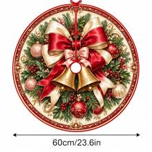 1件紅色與金色鈴鐺大蝴蝶結圖案聖誕樹裙，優雅配色節日裝飾，5種尺寸，中性節日禮物，適用於居家與派對聖誕家居裝飾 - 紅金鈴鐺大蝴蝶結 - 查看 13