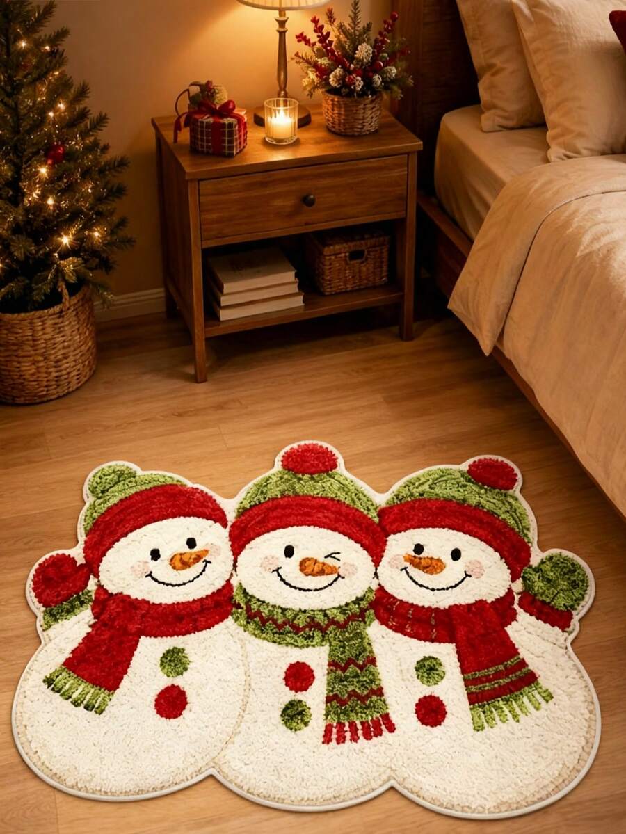 1PC Christmas Snowman Shaped Rug, Soft, Available In Multiple Sizes, Perfect Holiday Gift, Suitable For Living Room, Study, Bedroom, Kitchen, Bathroom, Bedroom Rug, Bedside Rug, Christmas Decorative,Home Decor, Bedroom Decor, Winter Decor - Multicolor - View 1