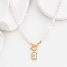 1pc New Simple Initial Pendant Beaded Necklace For Women Party - White - View 3