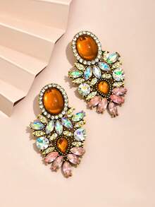 1 Pair Vintage Palace Style Rhinestone Stud Earrings For Women, Fashionable Elegant Luxury High-End Ear Jewelry - Earrings - View 7