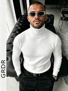 GRDR Men's Crew Neck Long Sleeve Sweater, Versatile Everyday Wear Knitted Pullover - White - View 2