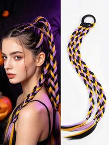 1pc/2pcs Braid Hair Extensions - Heat-Resistant Synthetic Fiber, Women's Costume Wig, Ponytail Extension, Easy To Wear, Suitable For Halloween Costume Hair Accessory - Multicolor - View 9