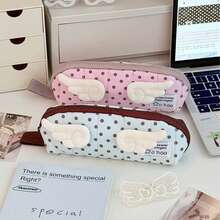 Cute 3D Angel Wings Pencil Case, Polka Dot Quilted Pen Bag, Large Capacity Stationery Pouch For Back To School, Zipper Pencil Pouch For Girls Students - Multicolor - View 1