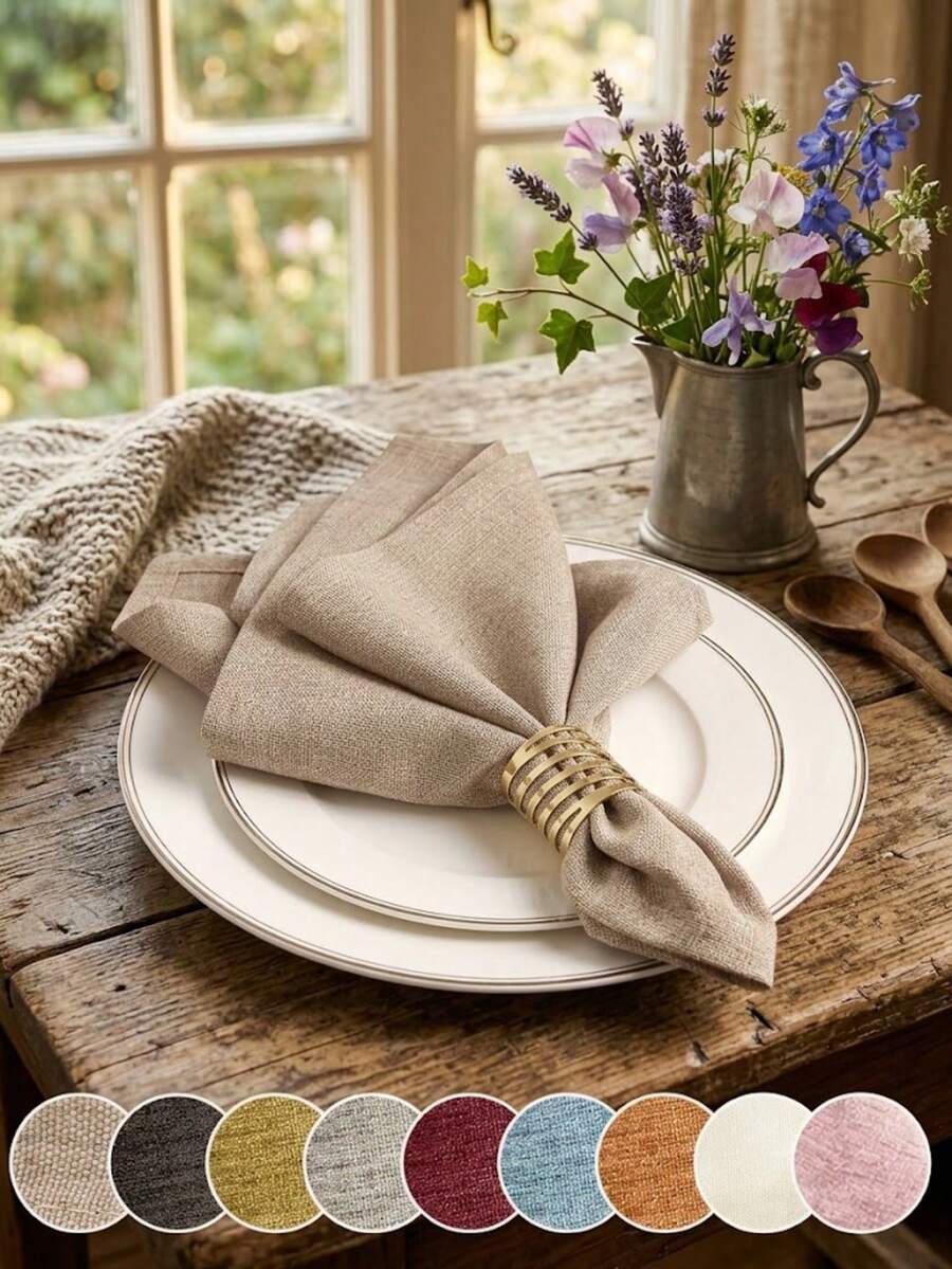 2/6/12PCS Pastoral Minimalist Solid Color Wrinkle-Resistant Washable Cloth Napkins, Suitable For Wedding Party Banquet Home Dining Table Decoration, Daily Home Decor, Crisp And Flat