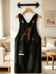 Leopard Print Letter Apron And Chef Hat Set, Fashionable Kitchen Cooking Baking Apron With Pockets, Cross Back Design Apron, Multi-Functional Home Workwear, Practical Daily Cooking Equipment Accessory, Ideal Gift For Women, Mothers, Wives, Friends, Housewarming Gift, Perfect For Home Kitchen, Baking Party, Crafting, BBQ Family Activities, Decorative Practical Kitchen Equipment, Personalized Initial Print Gear, Thoughtful Holiday Surprise Gift, Comfortable Daily Wear For Cooking And Housework - Multicolor - View 5