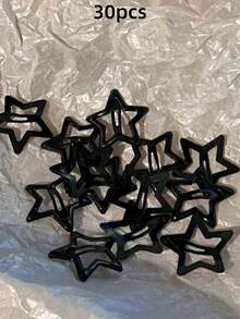 5/30/50pcs Women's Y2K Pentagram Metal Hair Clips Suitable For Daily Use - Black - View 5