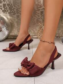 1 Pair Women's Red Pointed Toe Bow Stiletto Heel Sandals, Elegant Commute Party Style, Fashionable Comfortable Versatile High Heels - Red - View 3