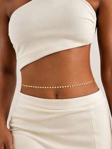 Simple Sequins Link Waist Chain, Silver‑Tone Delicate Belly Body Chain, Adjustable Bikini Jewelry For Women Summer Beach Vacation Club Party - Sequins - View 5