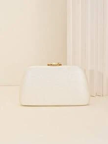 LJDCRFT Women's Textured Hard Shell Evening Clutch, Elegant Snake-Shaped Metal Accessory, Suitable For Weddings, Parties, Cocktail Parties, And Formal - White - View 6