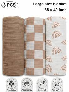 Muslin Swaddle Blankets, 40 X 38 Inches Baby Swaddle For Boys And Girls, Soft Baby Blanket, 3 Packs Breathable Nursery Receiving Blankets - Grid - View 1