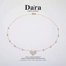 DARA Freshwater Pearl Necklace S925 Silver 3-4mm White Beads Heart-Shaped Starry Design Creative Elegant Style - Love - View 7