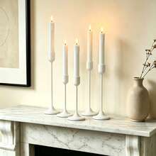 3pcs White Tapered Vintage Metal Candle Holders, Fireplace Dining Table Centerpiece Atmosphere Decor, Wedding Party Gathering Tabletop Soft Decoration Props - Multicolor - View 2