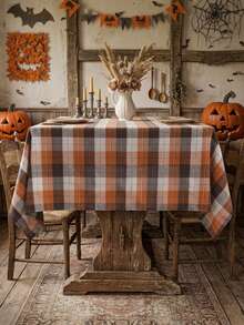 Autumn/Winter Plaid Rectangular Tablecloth, Brown Buffalo Check Tablecloth Suitable For Restaurants, Kitchens, Themed Parties, Dining Tables, Square Tables, Halloween, Everyday Decor - Orange - View 1