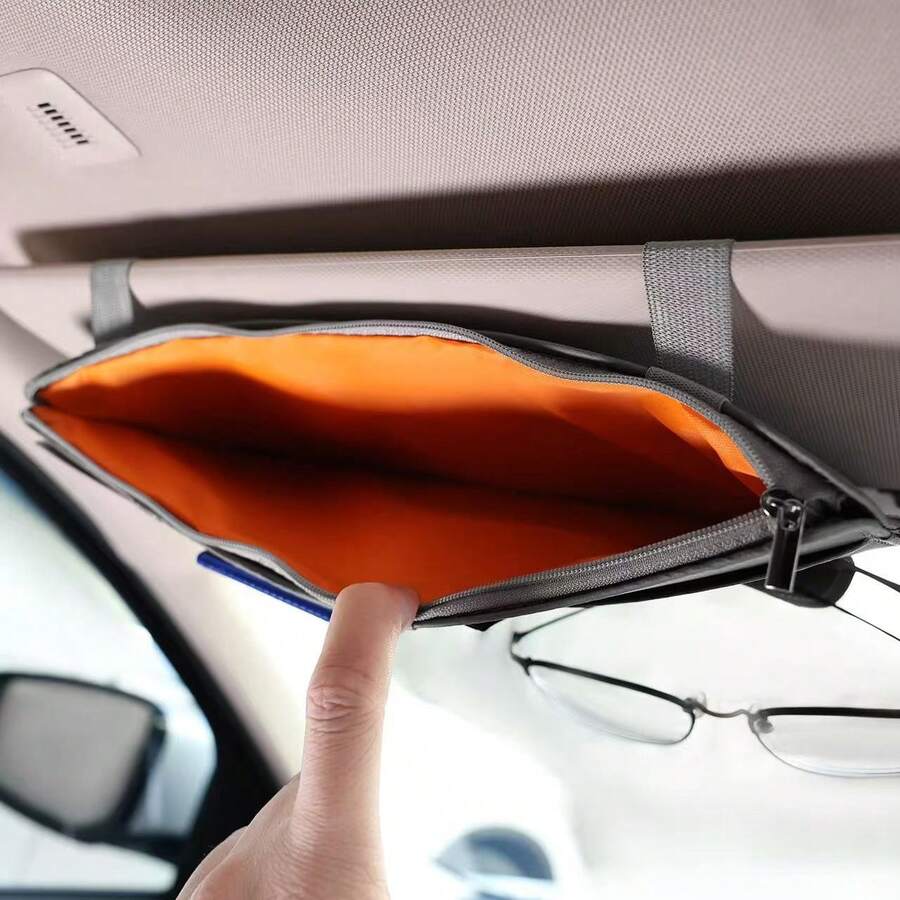 Car Sun Visor Organizer Clip, Multi-Function Glasses Holder, Fashionable Eyewear Rack, Card & Document Storage Pouch