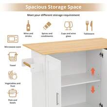 Kitchen Island On Wheels, Rolling Storage Trolley With Foldable Tabletop, 3 Drawers, 2 Doors, Lockable Swivel Wheels, Towel Rack – Versatile For Dining Room & Living Room,135*44(70)*90cm - View 3
