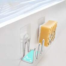 2pcs Stainless Steel Sponge Drain Rack Sink Cover Storage Steel Wool Pot Lid Holder Rack No Drilling Cloth Holder Hook - Silver - View 5