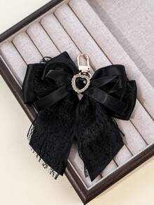 1pc Lace Heart Rhinestone Bow Pendant, Gentle Sweet Lolita Charm, Keychain Phone Strap Bag Accessory - Multicolor - View 6