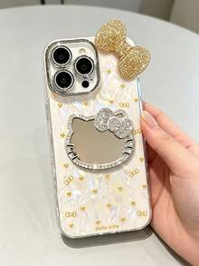 1件 3D水鑽蝴蝶結愛心KT貓鏡面手機殼－愛心KT貓殼紋，時尚創意Hello Kitty Sanrio手機殼，防水防摔防震材質，雷射變色愛心，3D水鑽KT貓頭，水鑽蝴蝶結，動漫奢華閃亮，KT可愛時尚，相容Apple 17系列、11/12/12 Pro、13/14/15、13 Pro/14 Pro/15 Pro、防摔12 Pro Max/13 Pro Max/14 Pro Max/15 Pro Max、16、16 Pro、16 - 金色 - 查看 4